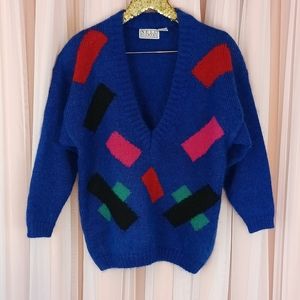 Vintage Nell Flowers Geometric Mohair Sweater size Large